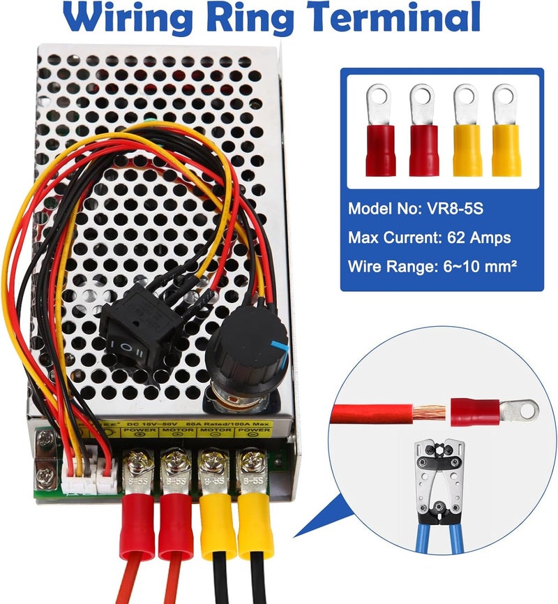 HARMNEE Industrial Grade PWM DC Motor Speed Controller, DC 10V-50V / Rated 60A / Max 100A Industrial Grade DC Brush Motor Controller with Fuse & CW/CCW Switch & Potentiometer Knob - Image 2